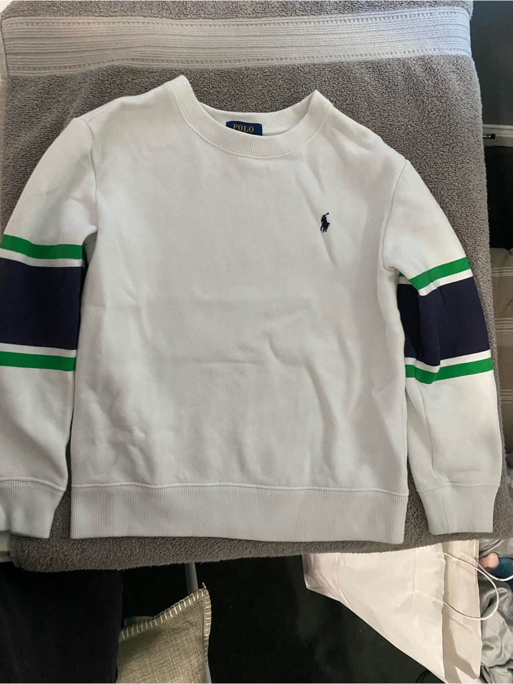 Polo by Ralph Lauren White Crewneck with Navy & Green Sleeve Bands